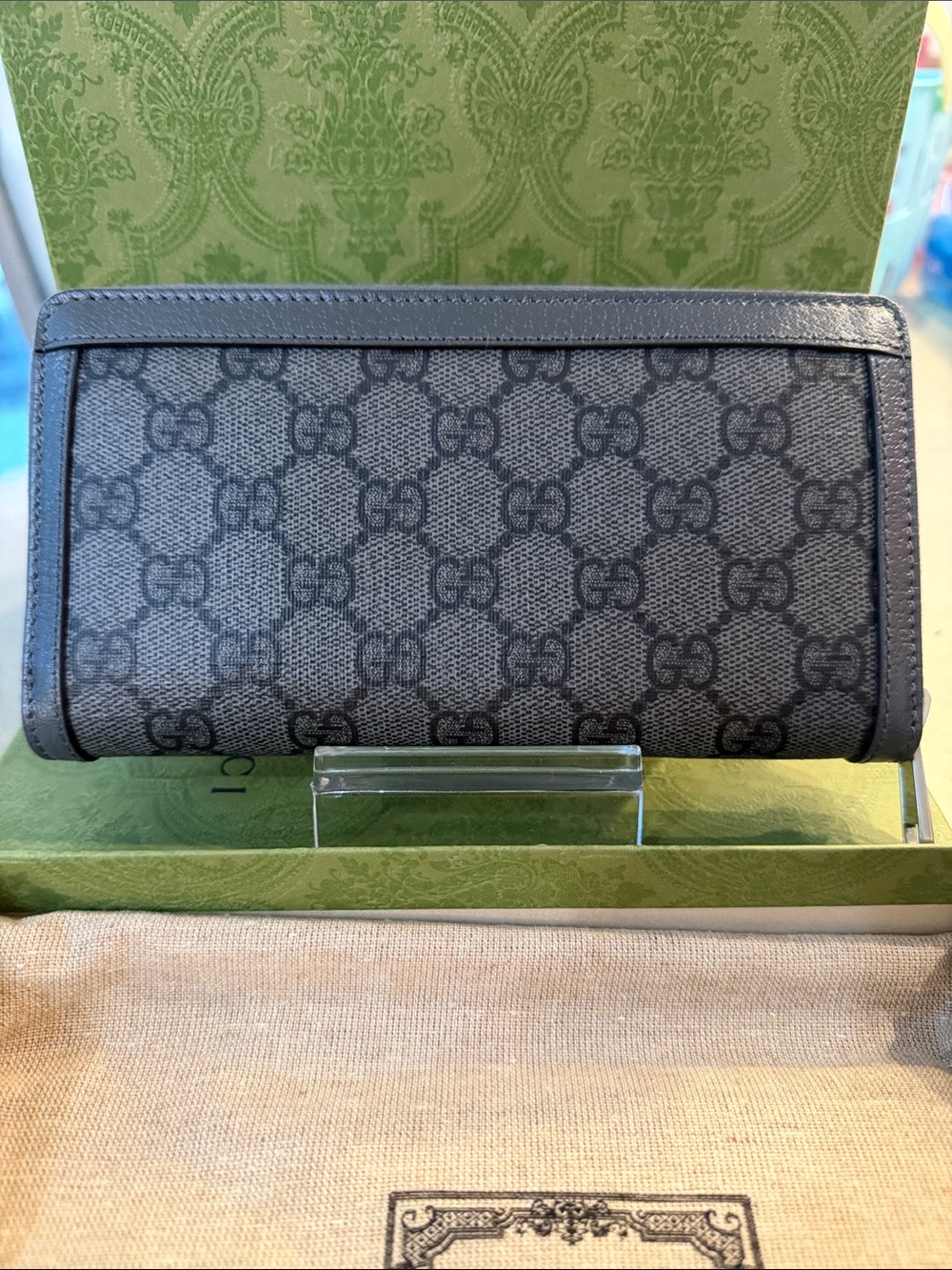 GUCCI | ✨NEW✨ Ophidia GG Supreme Zip Around Long Wallet in Grey/Graphite Grey - Picture 2 of 8